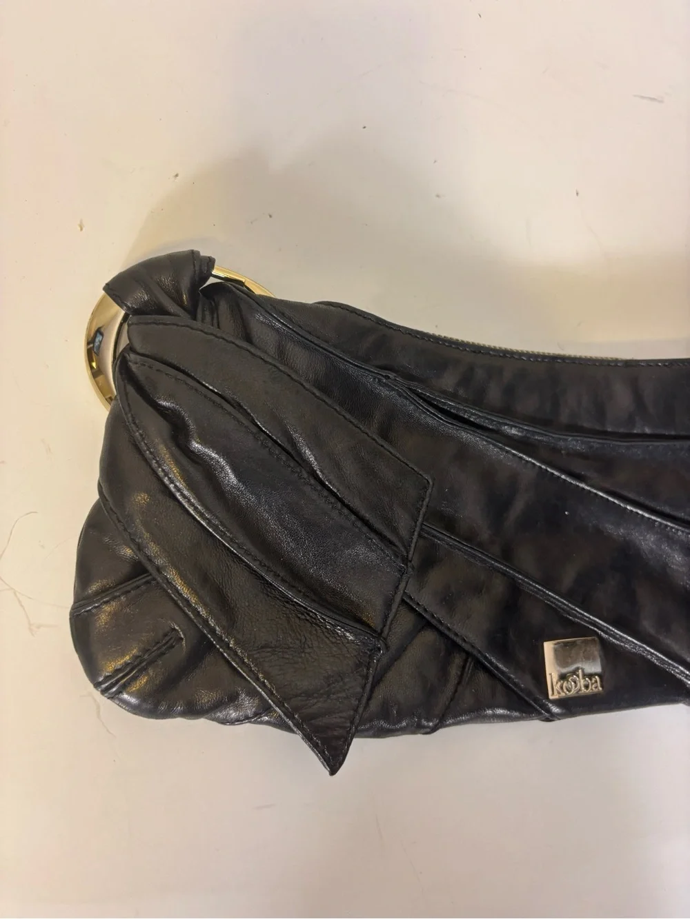 Kooba Black Leather Pleated Evening Clutch